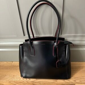 Lodis Black Genuine Leather Work Bag Shoulder Straps Computer Case